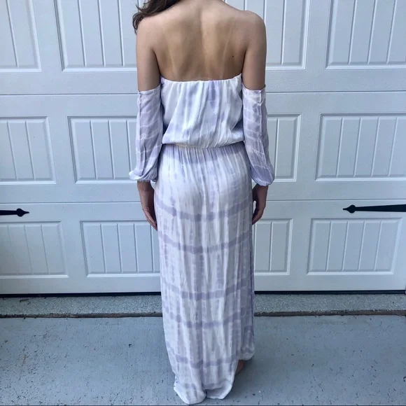 NWOT White & lilac strapless maxi dress w/ sleeves - Picture 5 of 6